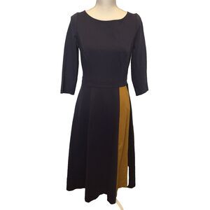 NWT Boden Claudia Ponte Colorblock Dress 8L Navy Mustard Midi Classic